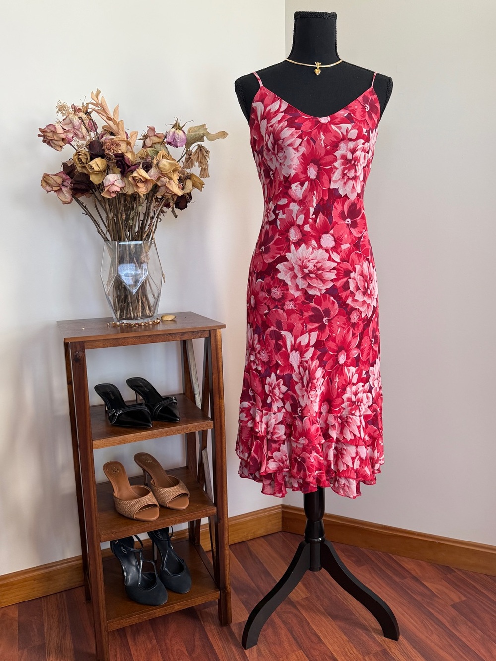 Romantic 90's Inspired Date Night Floral Midi Dress | Euro Summer | US 8 / UK 12